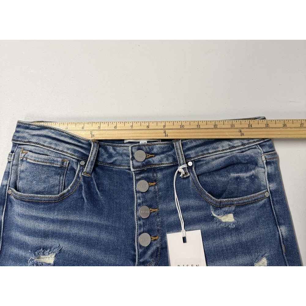 RISEN Jeans Women's 11/30 Flare Distressed Stretch Denim Blue Fade NWT - Picture 6 of 10